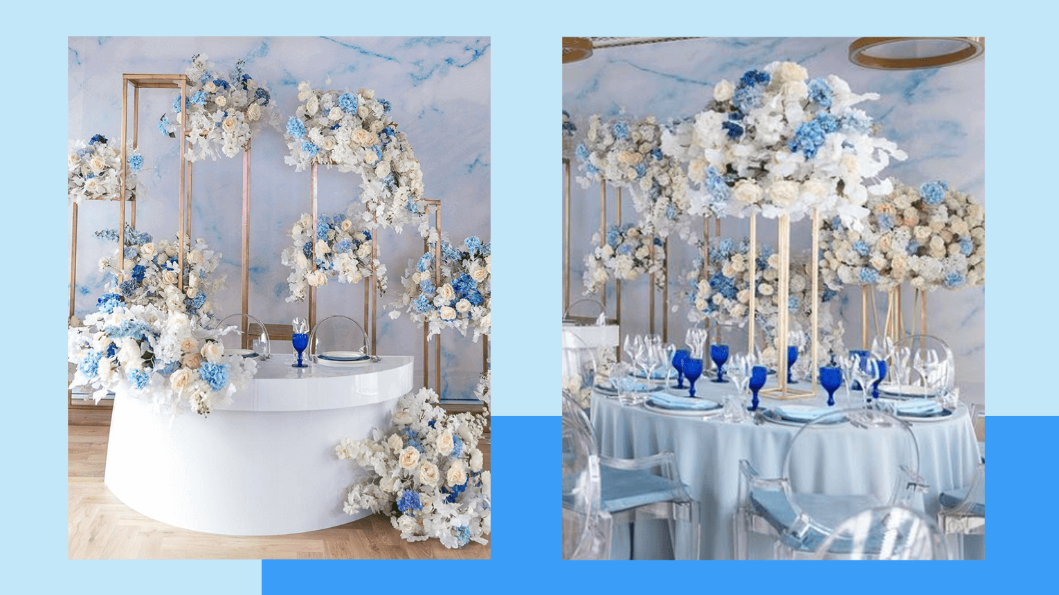Свадебный декор в голубом цвете для голубой свадьбы декор и оформление